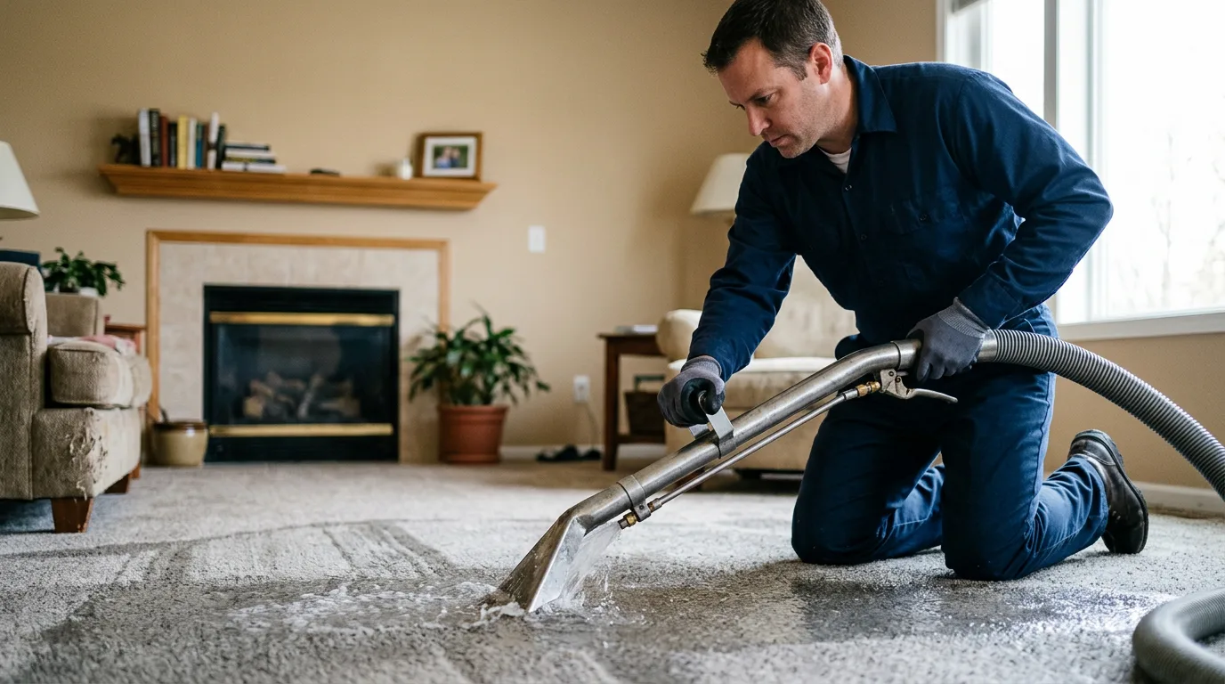 Water damage restoration technician working near Clare, IL